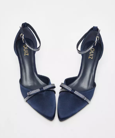 Navy Diamante Low Court Heels